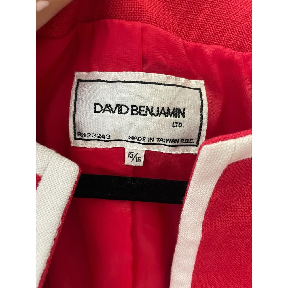 Vintage David Benjamin Red Cropped Blazer Jacket White Trim Size 15/16 - Picture 4 of 7